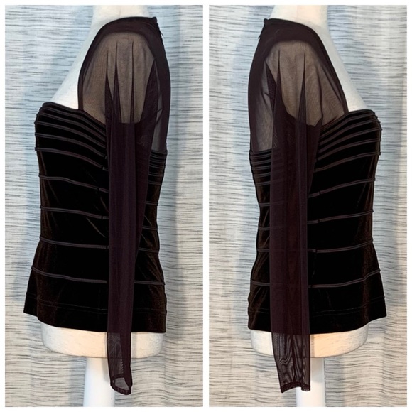 Tadashi brown two-piece velvet and mesh top and skirt set. - Picture 13 of 16